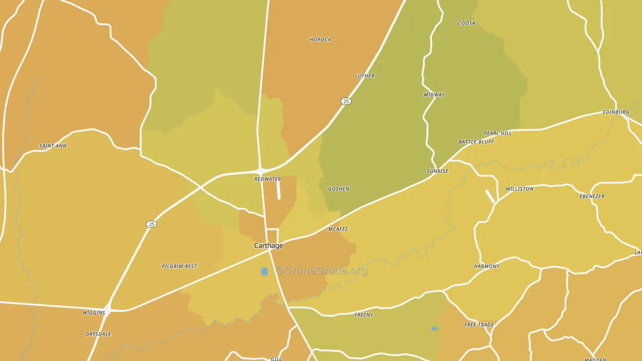 39051, MS Map of Vehicle Theft Rates
