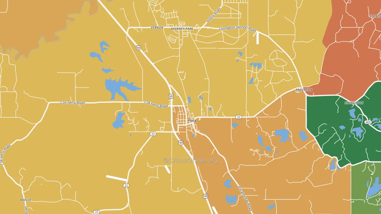 39071, MS Map of Vehicle Theft Rates