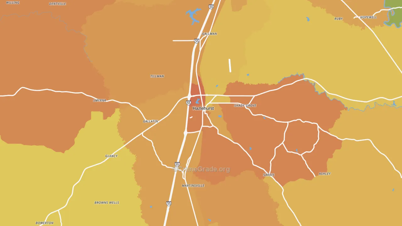 39083, MS Map of Vehicle Theft Rates