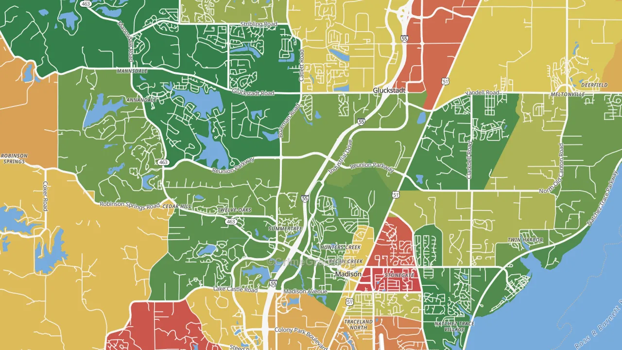39110, MS Map of Vehicle Theft Rates