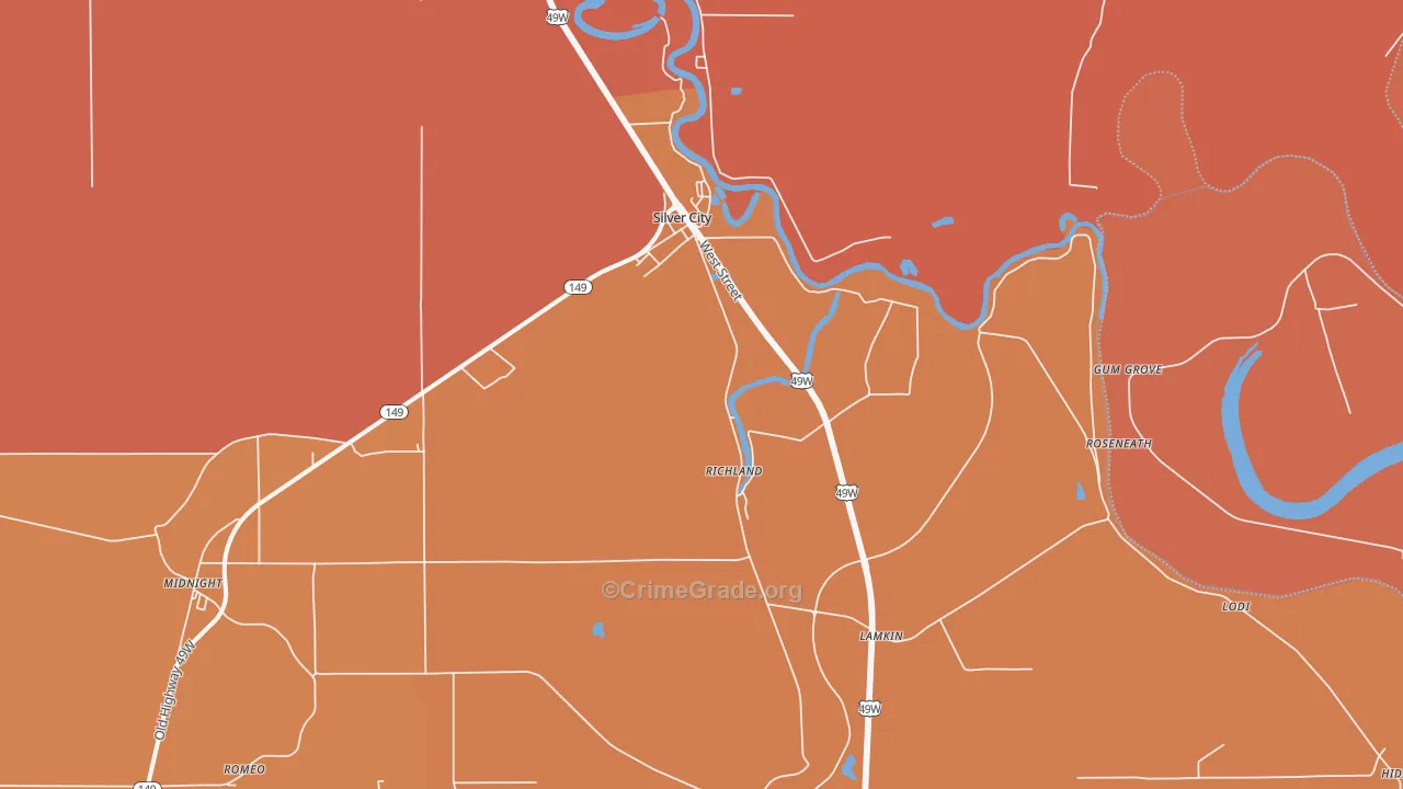39166, MS Map of Vehicle Theft Rates