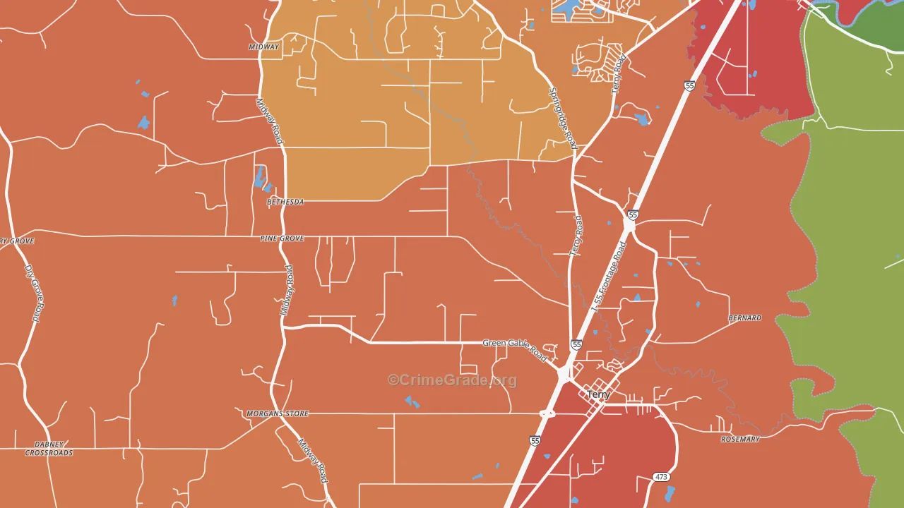 39170, MS Map of Vehicle Theft Rates