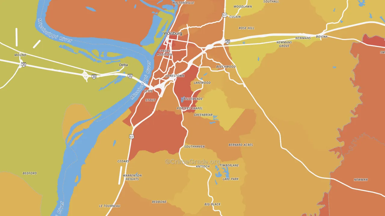 39180, MS Map of Vehicle Theft Rates