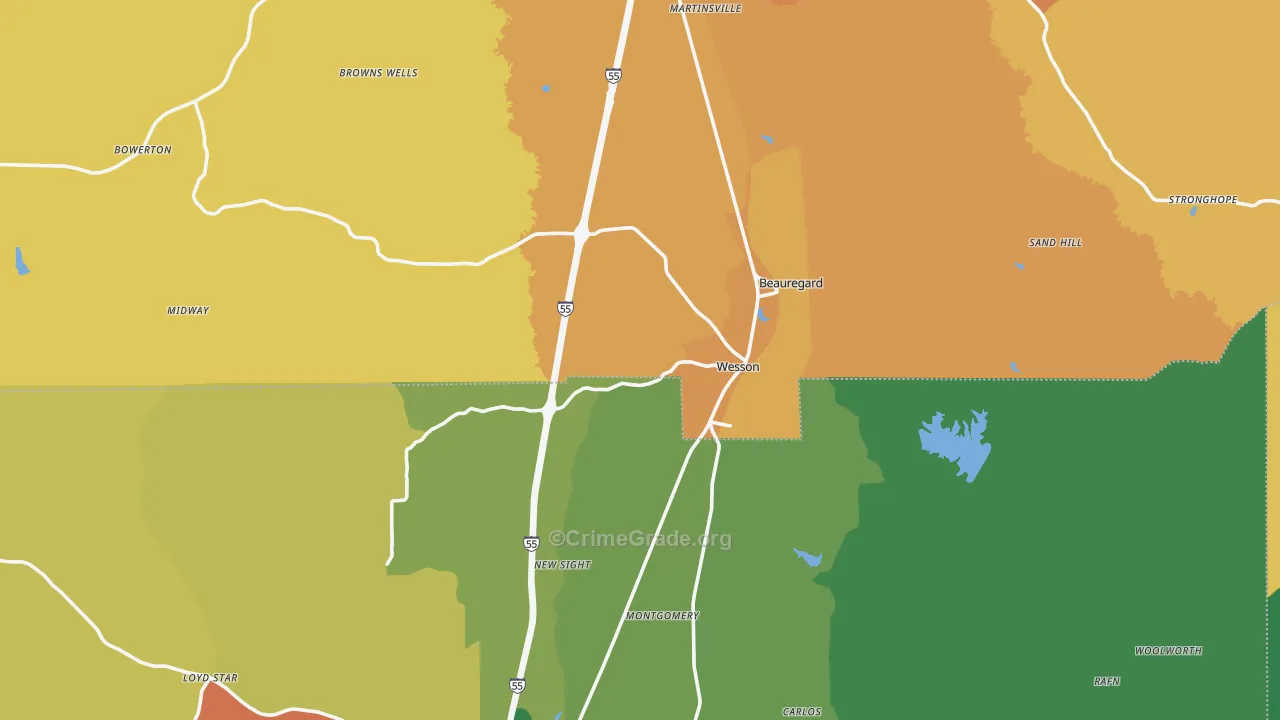 39191, MS Map of Vehicle Theft Rates