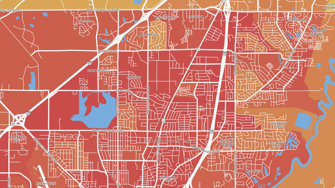 39206, MS Map of Vehicle Theft Rates