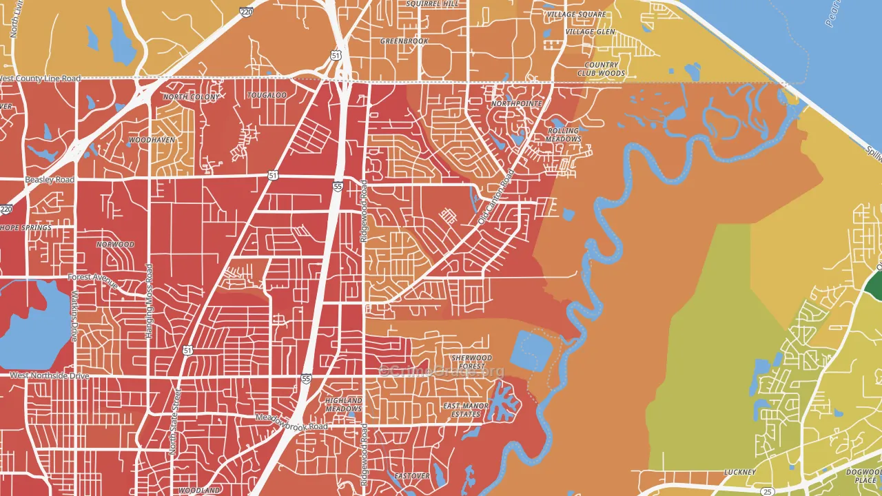 39211, MS Map of Vehicle Theft Rates