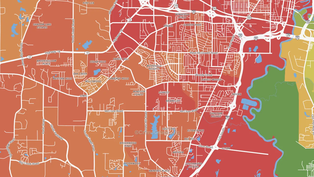 39212, MS Map of Vehicle Theft Rates
