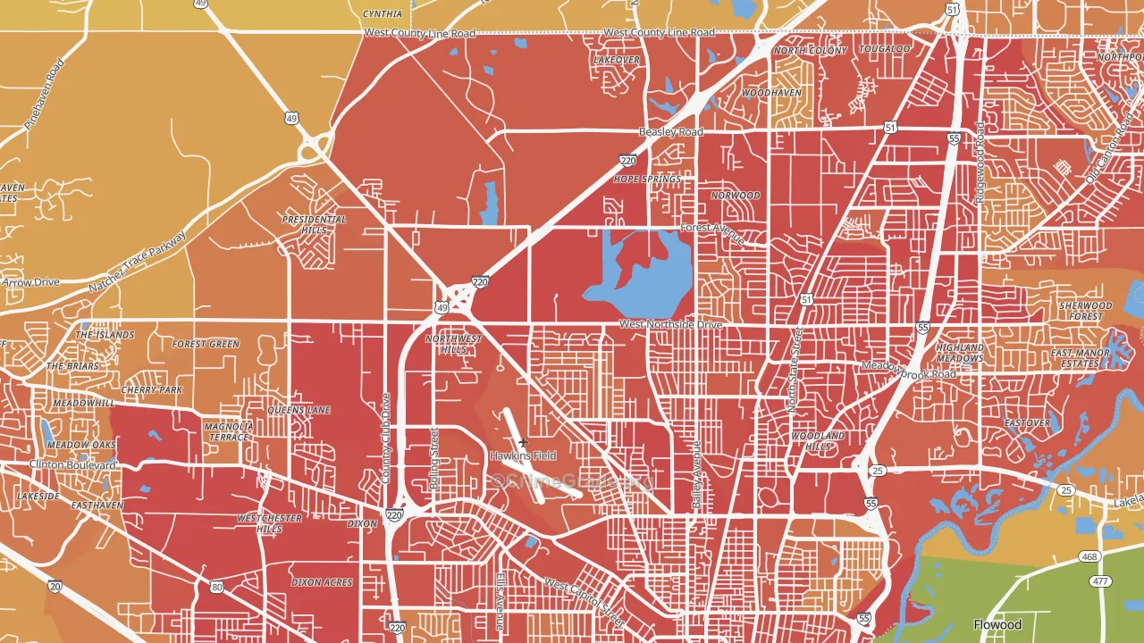 39213, MS Map of Vehicle Theft Rates