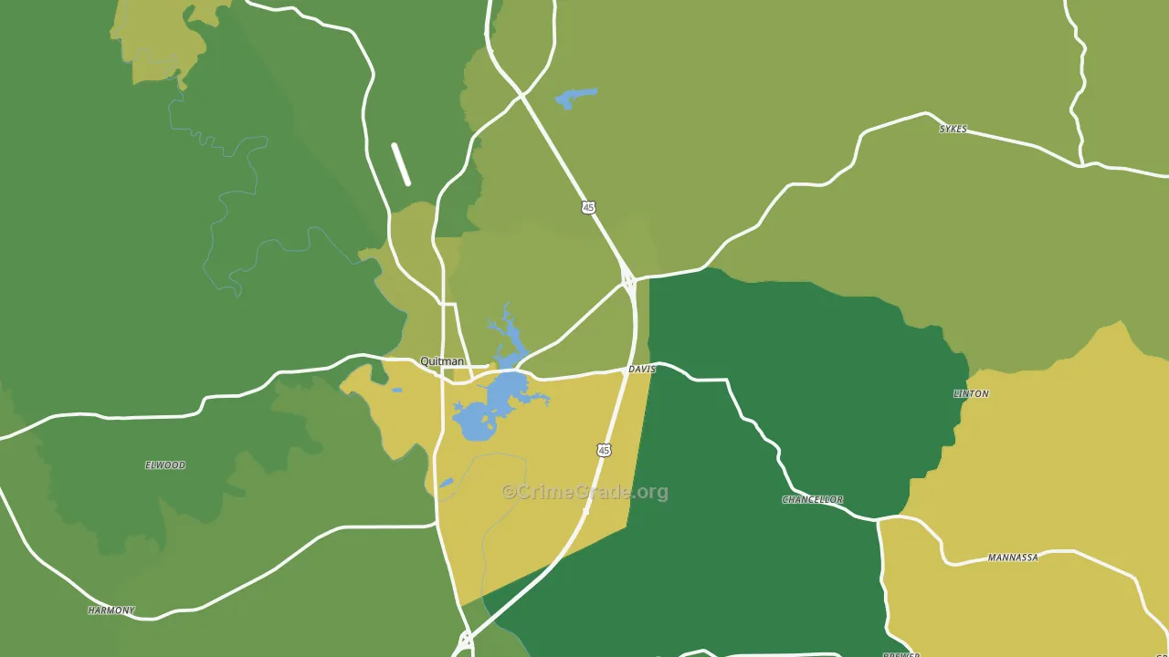 39355, MS Map of Vehicle Theft Rates