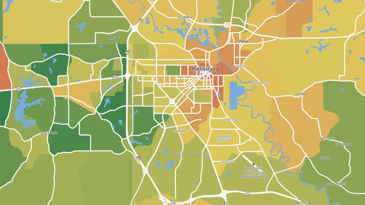 39401, MS Map of Vehicle Theft Rates