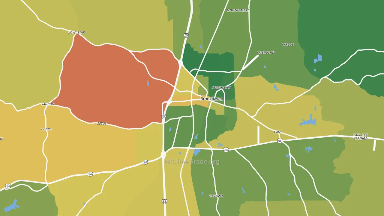 39601, MS Map of Vehicle Theft Rates