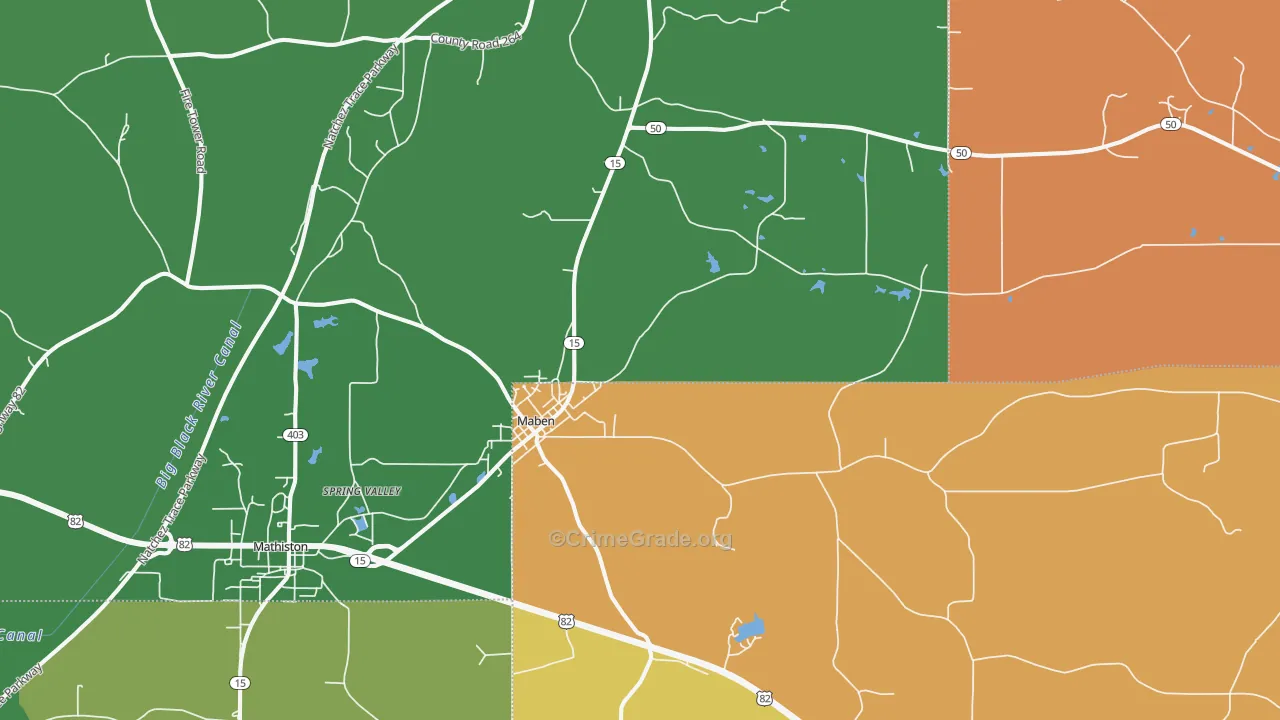 39750, MS Map of Vehicle Theft Rates
