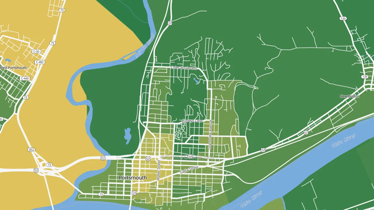 3rd Ward, Portsmouth, OH Map of Vehicle Theft Rates