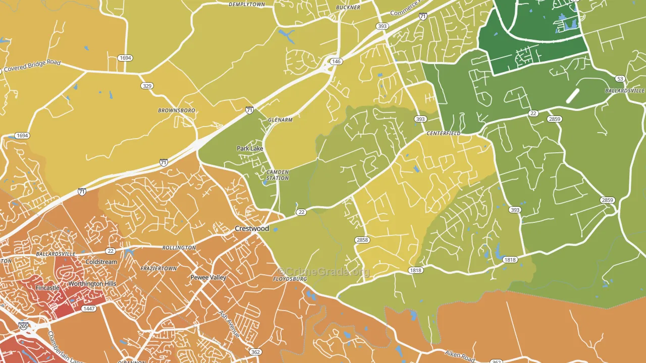 40014, KY Map of Vehicle Theft Rates