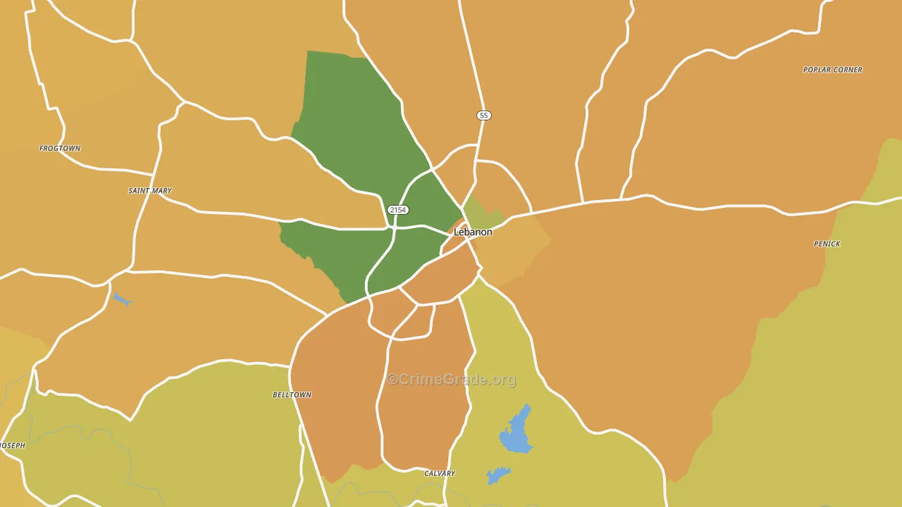 40033, KY Map of Vehicle Theft Rates