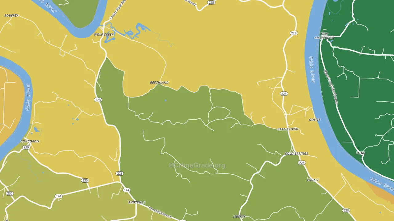40104, KY Map of Vehicle Theft Rates