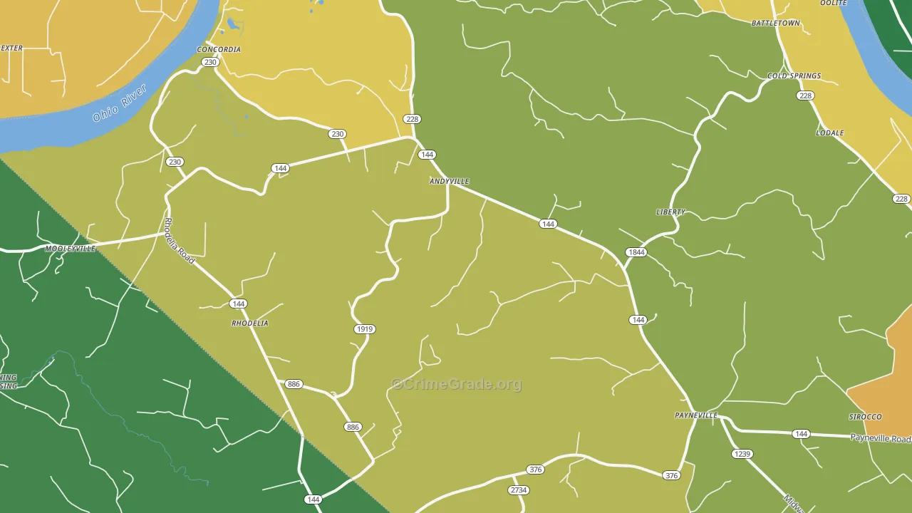 40157, KY Map of Vehicle Theft Rates
