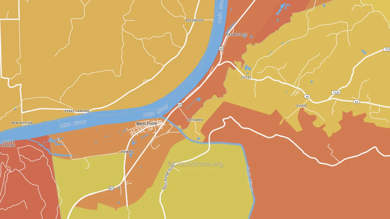 40177, KY Map of Vehicle Theft Rates