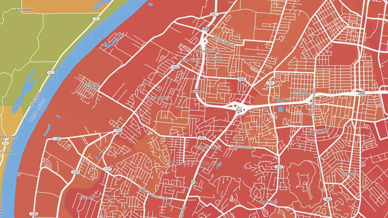 40216, KY Map of Vehicle Theft Rates