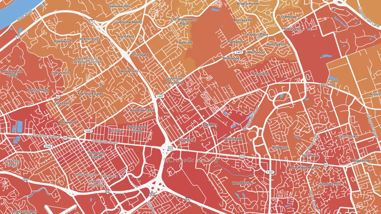 40222, KY Map of Vehicle Theft Rates
