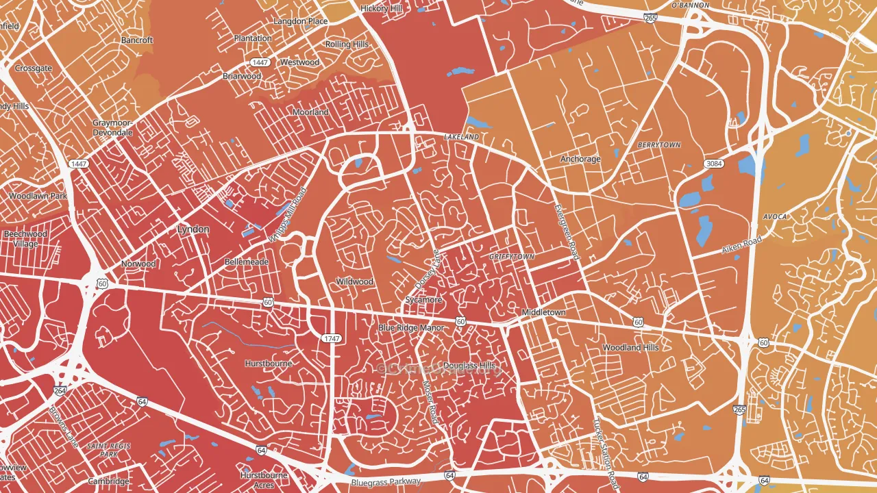 40223, KY Map of Vehicle Theft Rates