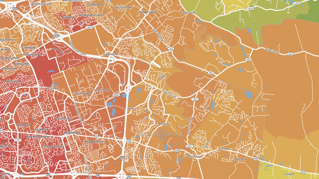 40245, KY Map of Vehicle Theft Rates