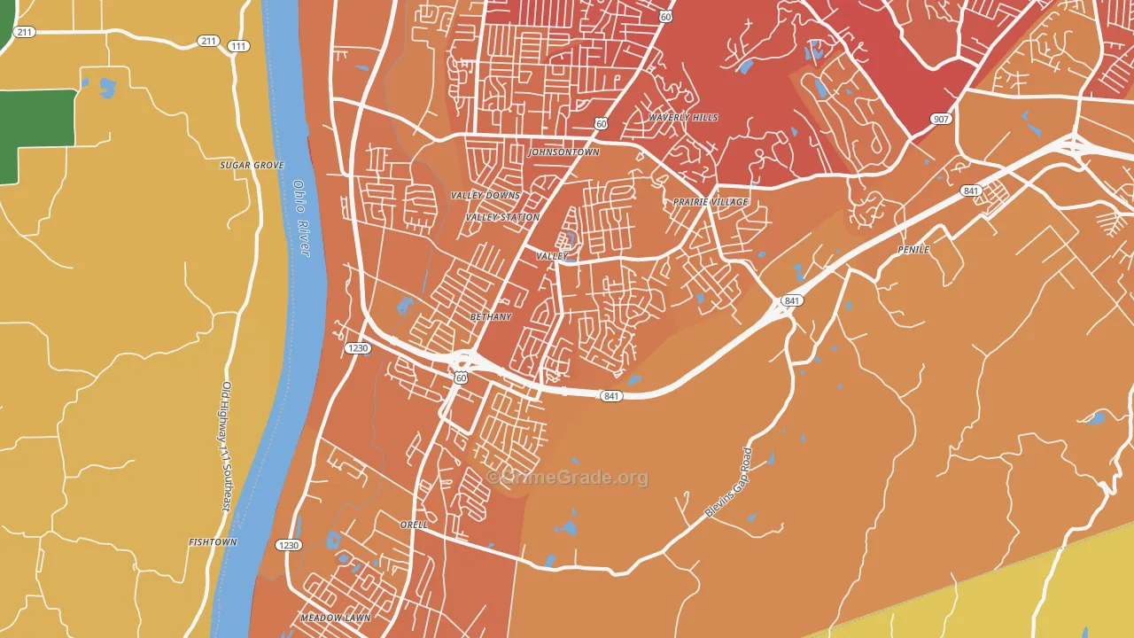 40272, KY Map of Vehicle Theft Rates