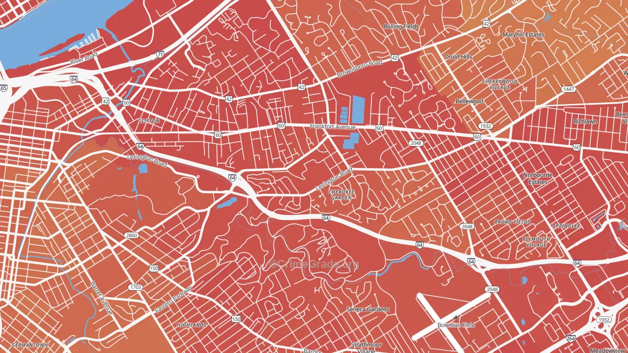 40280, KY Map of Vehicle Theft Rates