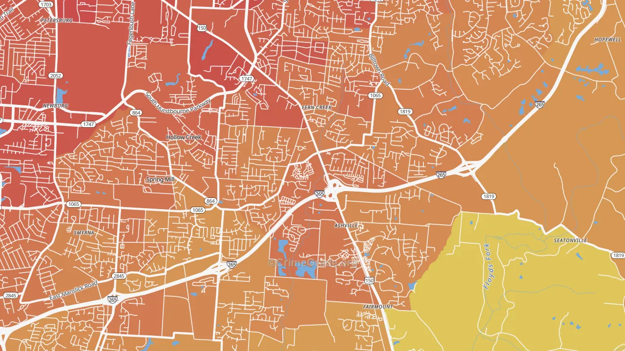 40291, KY Map of Vehicle Theft Rates