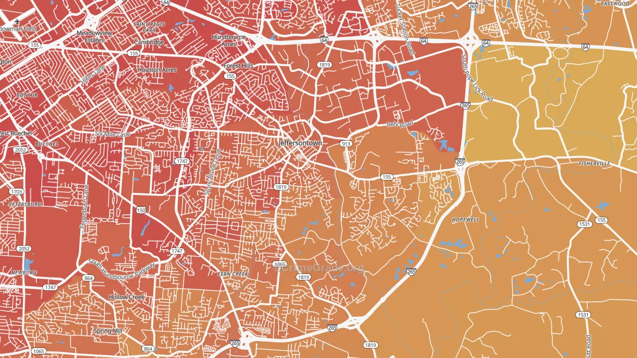 40299, KY Map of Vehicle Theft Rates