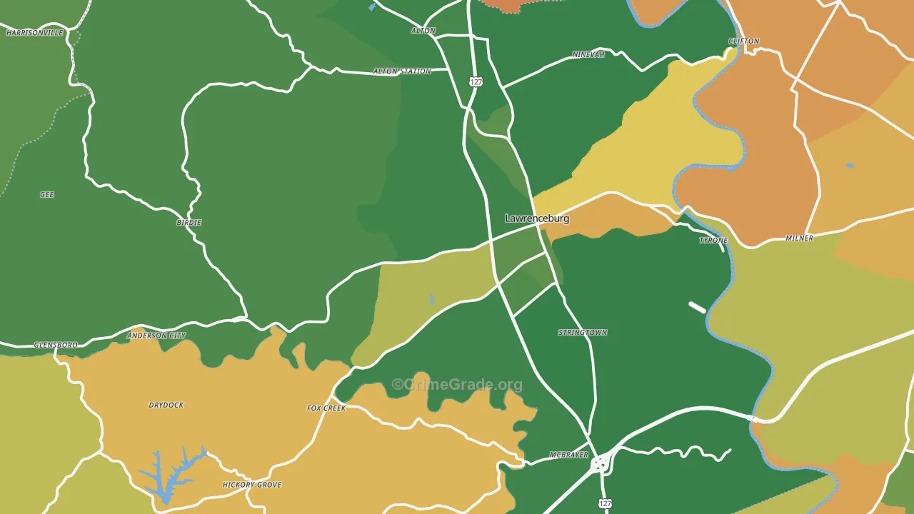 40342, KY Map of Vehicle Theft Rates