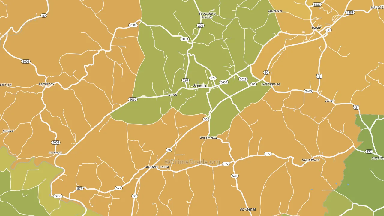 40402, KY Map of Vehicle Theft Rates