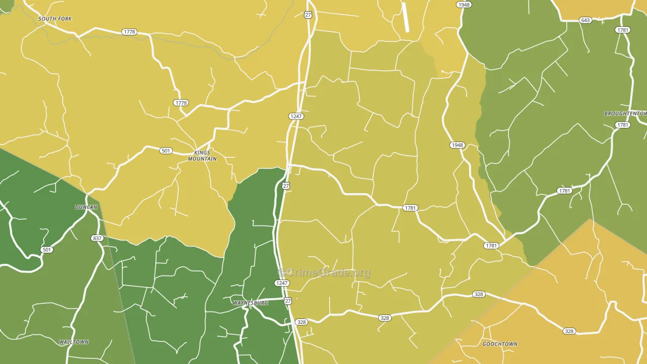 40489, KY Map of Vehicle Theft Rates