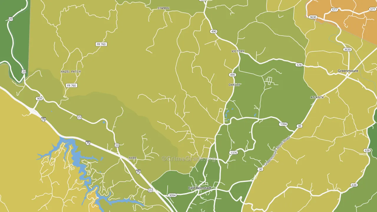40729, KY Map of Vehicle Theft Rates