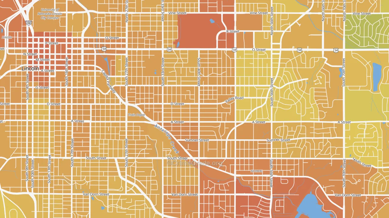 40th and A, Lincoln, NE Map of Vehicle Theft Rates