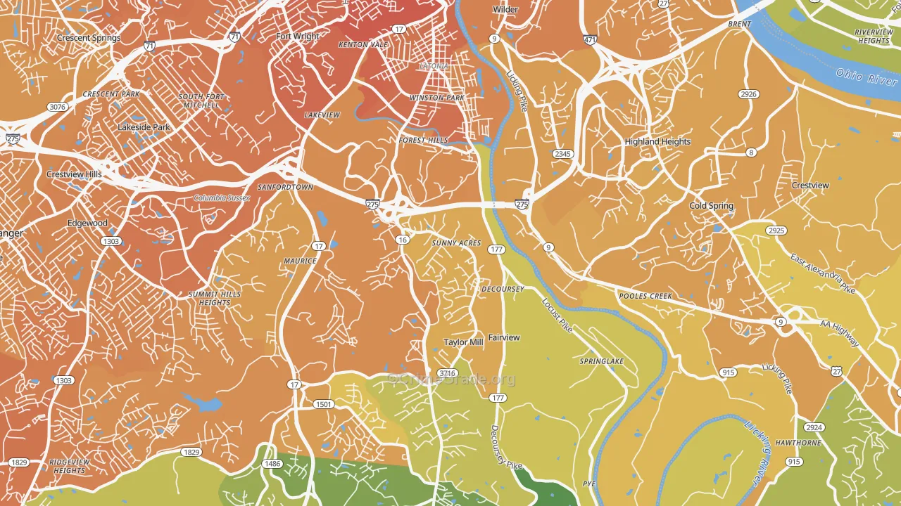 41015, KY Map of Vehicle Theft Rates