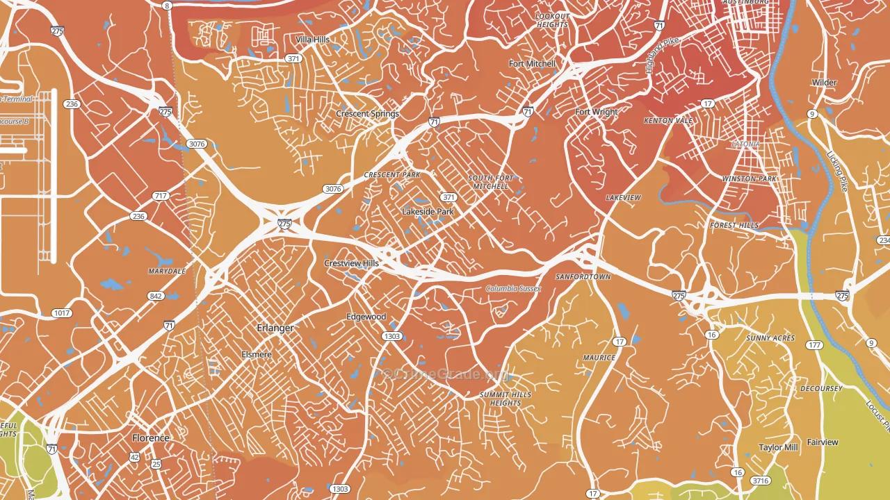 41017, KY Map of Vehicle Theft Rates