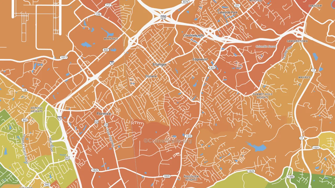 41018, KY Map of Vehicle Theft Rates