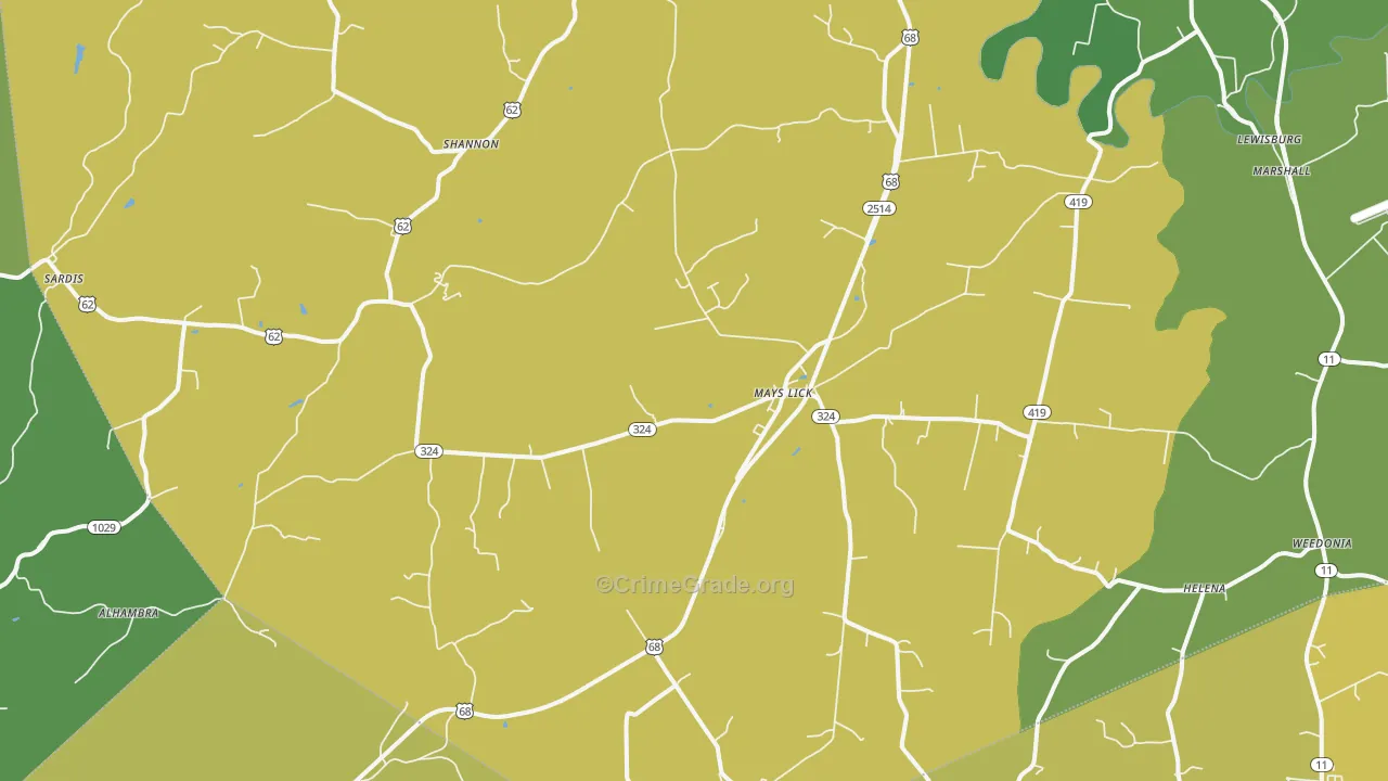 41055, KY Map of Vehicle Theft Rates