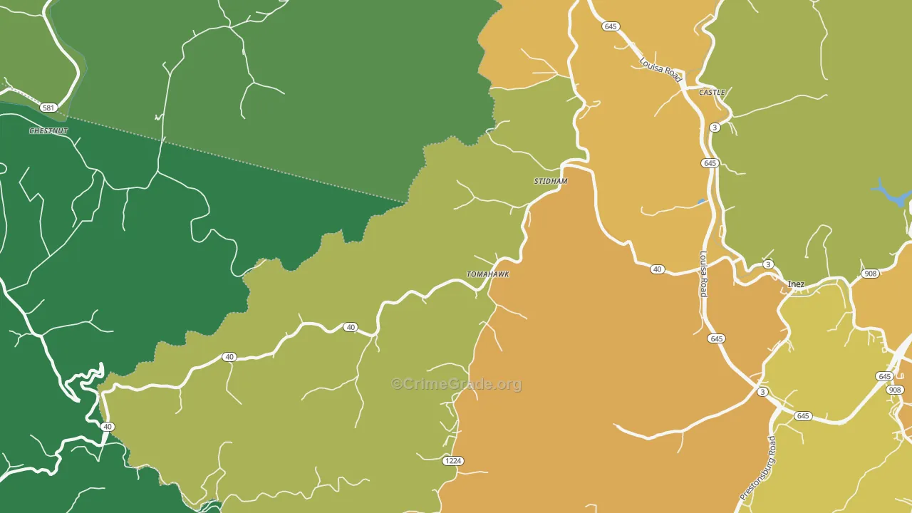 41262, KY Map of Vehicle Theft Rates