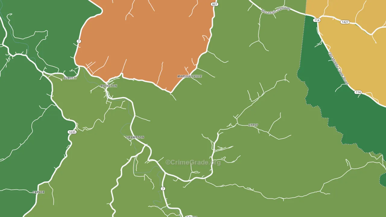 41464, KY Map of Vehicle Theft Rates