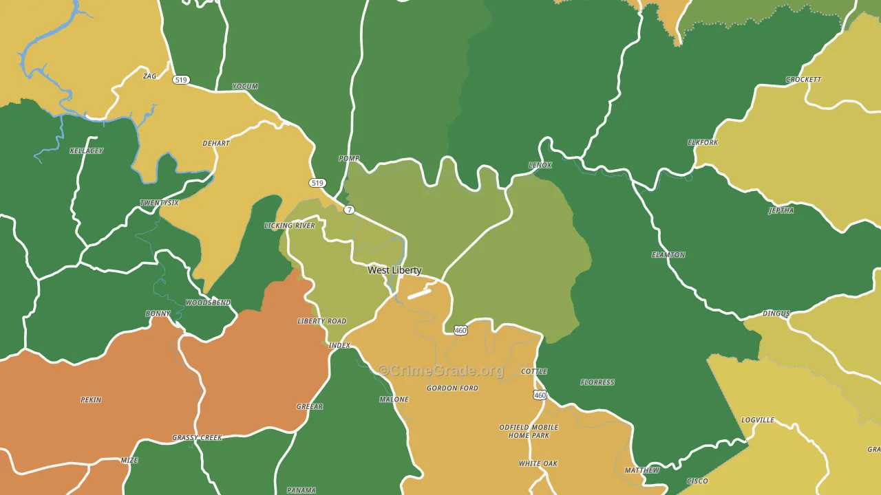 41472, KY Map of Vehicle Theft Rates