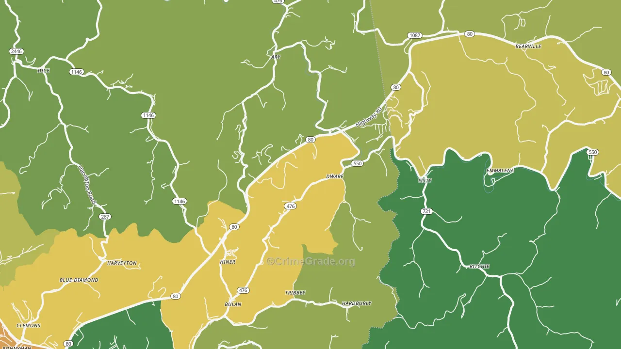41722, KY Map of Vehicle Theft Rates