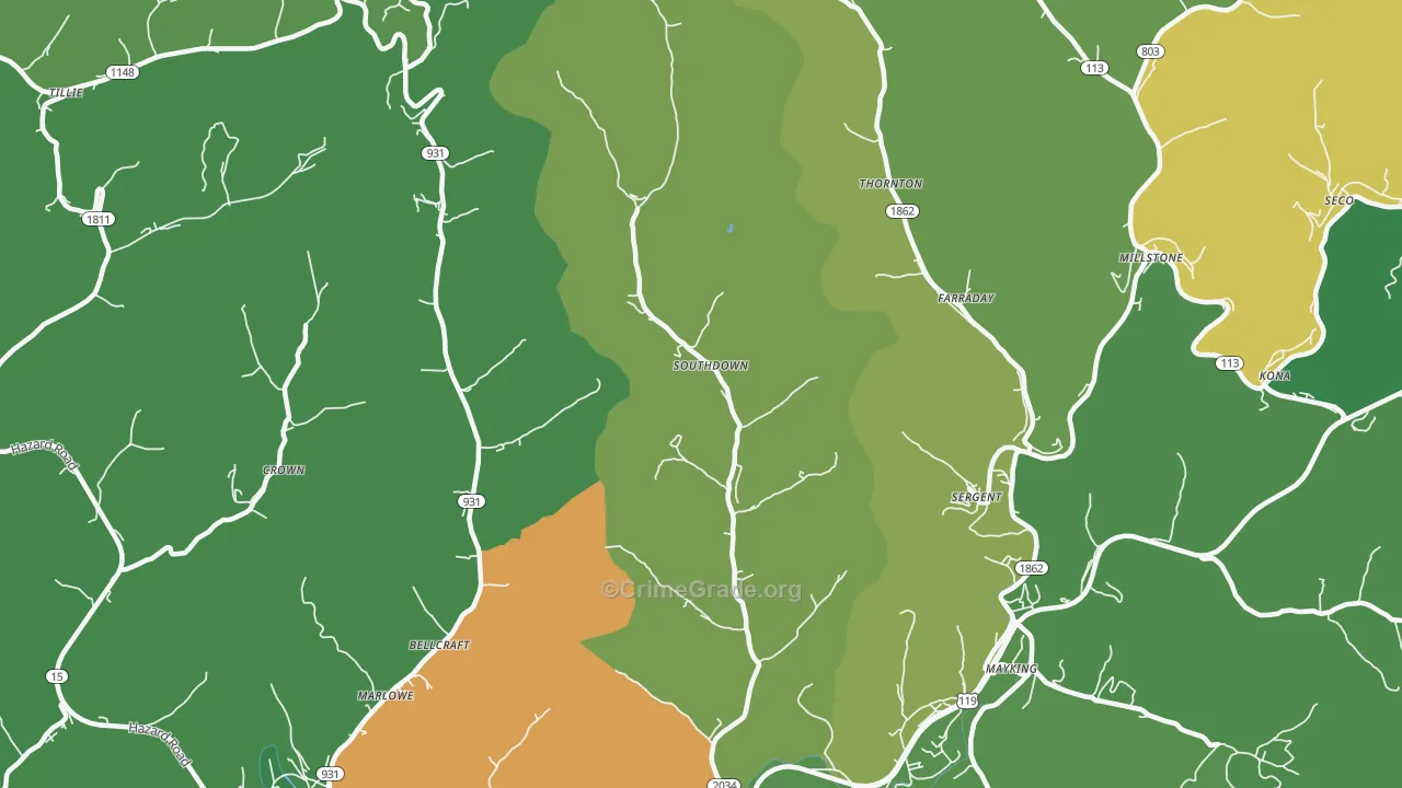 41815, KY Map of Vehicle Theft Rates