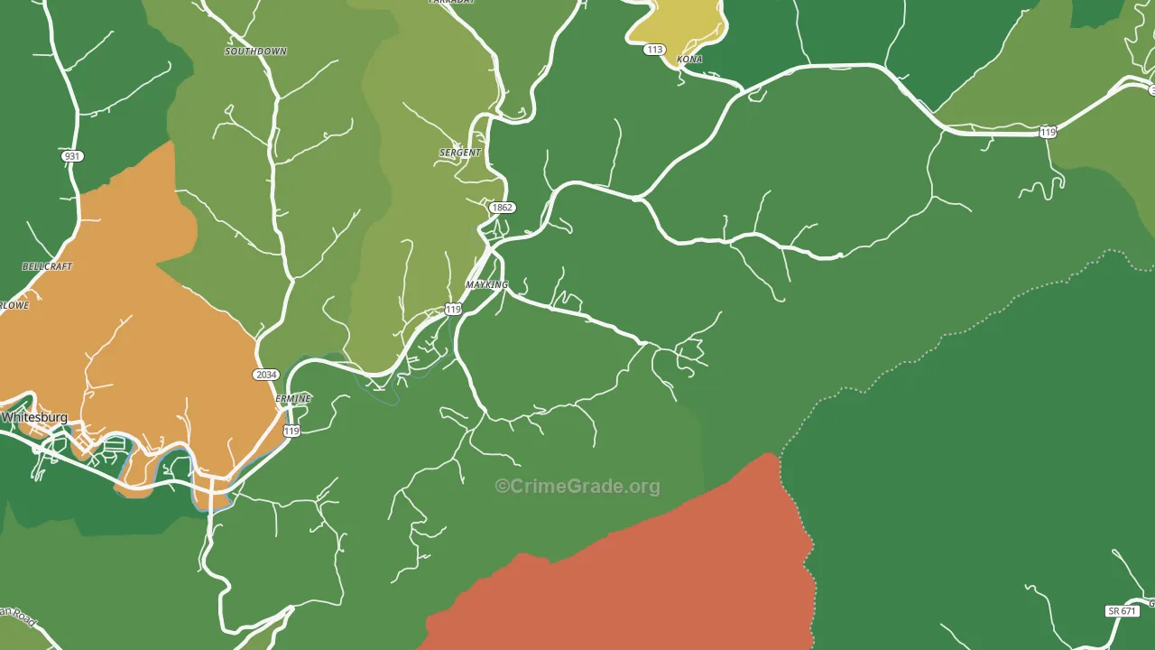 41837, KY Map of Vehicle Theft Rates