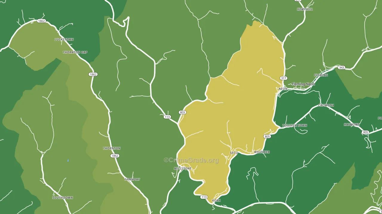41838, KY Map of Vehicle Theft Rates