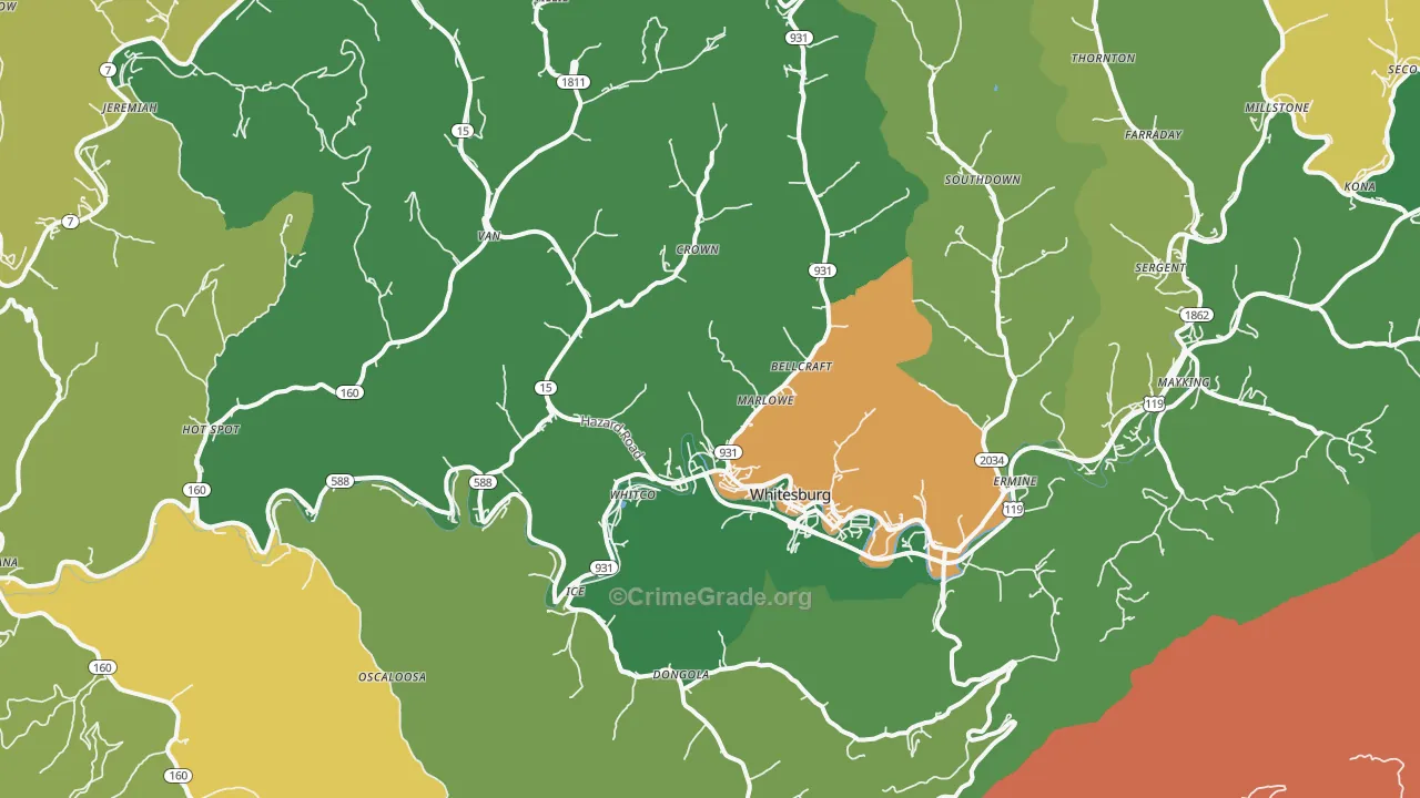 41858, KY Map of Vehicle Theft Rates