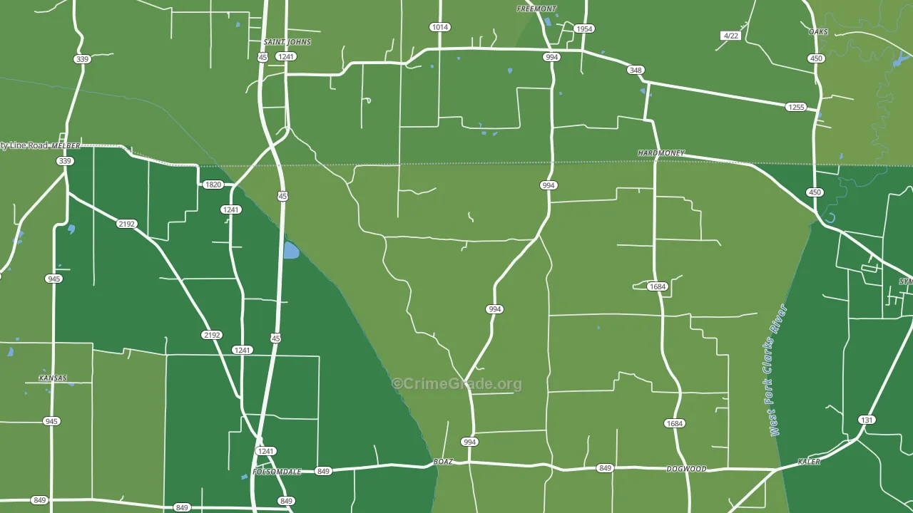 42027, KY Map of Vehicle Theft Rates
