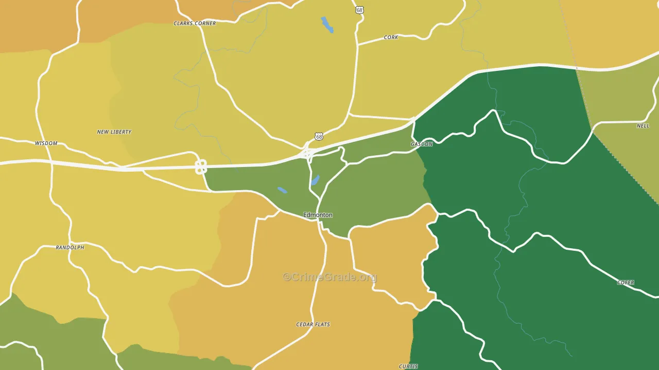 42129, KY Map of Vehicle Theft Rates