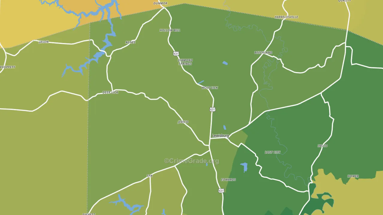 42256, KY Map of Vehicle Theft Rates
